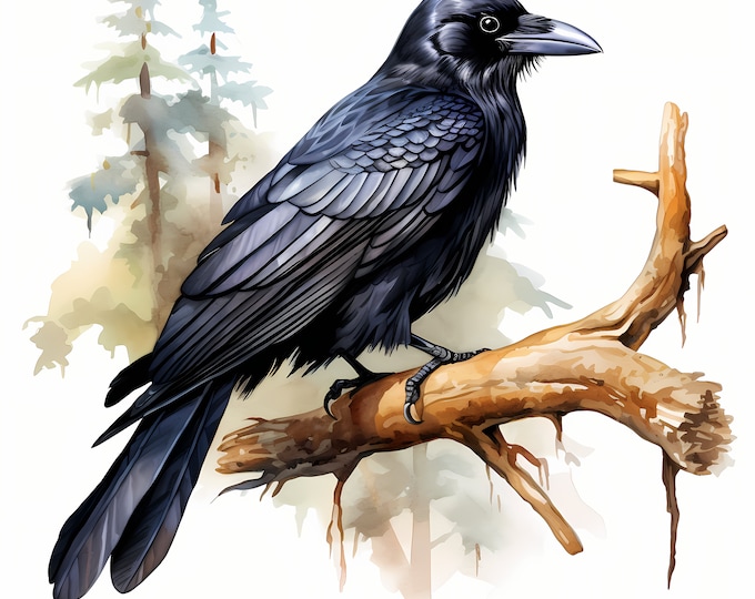 Raven Clipart, Mystical Ravens Images, 10 Watercolor Clip Art, Printable JPGs, Instant Download, Commercial Use, Paper craft