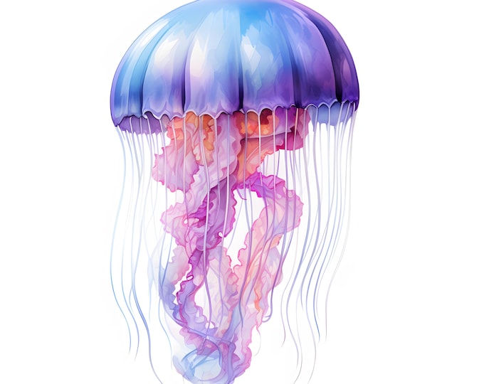 Jellyfish Clipart, Jelly Fish Images, 10 Watercolor Clip Art, Printable JPGs, Instant Download, Commercial Use, Paper craft