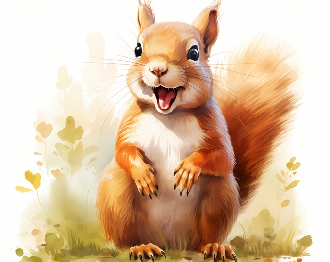 Squirrel Clipart, Funny Squirrel Images, 10 Watercolor Clip Art, Printable JPGs, Instant Download, Commercial Use, Paper craft
