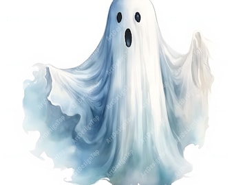 Watercolor Ghost Clipart: 10 Scary Images, Commercial Use (JPGs, Digital Download)