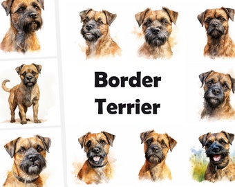 Watercolor Border Terrier Clipart: Dog Images, Commercial Use (JPGs)