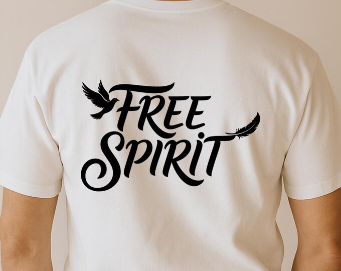 Free Spirit SVG, Inspirational Quote with Floral Nature Elements T-Shirt Print, Boho DXF PNG Cutting File Design for Cricut Silhouette