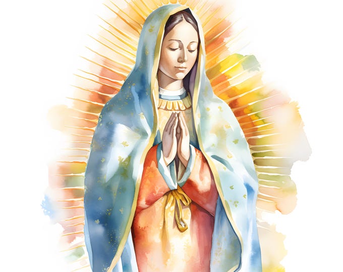 Our Lady of Guadalupe Clipart, Virgin Mary Images, 10 Watercolor Clip Art, Printable JPGs, Instant Download, Commercial Use, Mother of Jesus