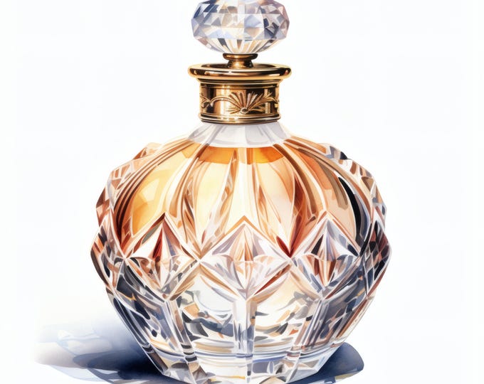 Antique Perfume Clipart, Vintage Glass Bottle Images, 10 Watercolor Clip Art, Printable JPGs, Instant Download, Commercial Use