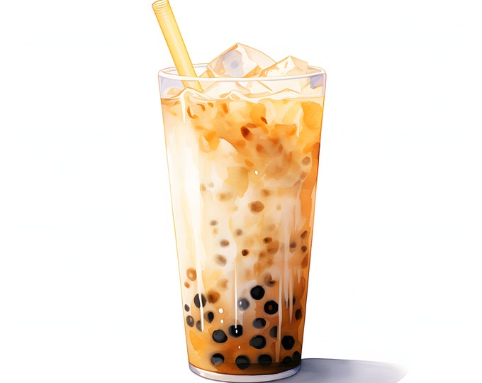 Bubble Tea Clipart, Boba Tea Images, 10 Watercolor Clip Art, Printable JPGs, Instant Download, Commercial Use, Paper craft