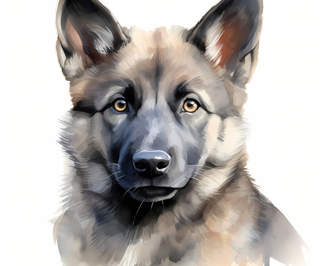 Norwegian Elkhound Dog Clipart, Puppy Dog Images, 10 Watercolor Clip Art, Printable JPGs, Instant Download, Commercial Use, Paper craft