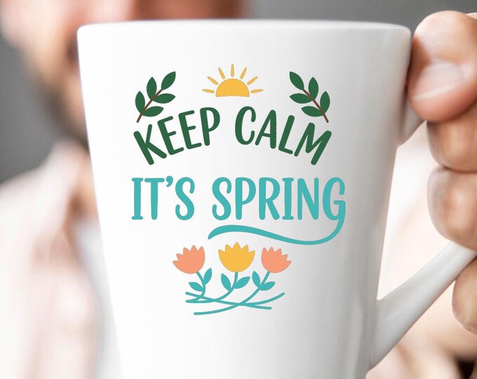 Keep Calm It’s Spring SVG, Seasonal Quote with Sun and Flowers T-Shirt Print, Nature DXF PNG Cutting File for Cricut Silhouette