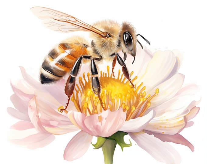 Bee Clipart, Bee with Flower Images, 10 Watercolor Clip Art, Printable JPGs, Instant Download, Commercial Use, Paper craft