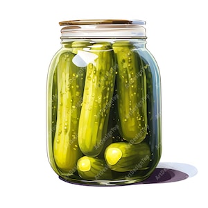 Clipart de cornichons en bocal, Images de concombres, 10 images clipart aquarelle, fichiers JPG imprimables, téléchargement immédiat, usage commercial, créations en papier