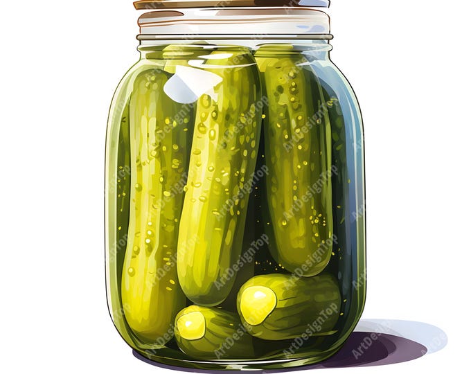 Pickles In Jar Clipart, Cucumbers Images, 10 Watercolor Clip Art, Printable JPGs, Instant Download, Commercial Use, Paper craft