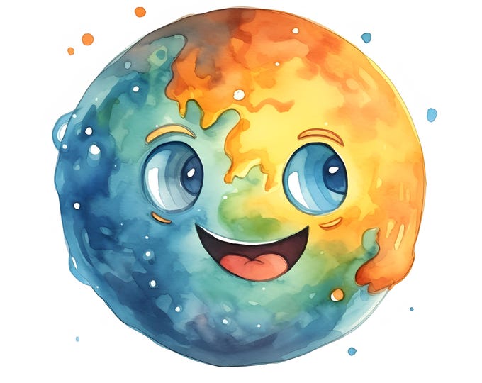 Cute Planet Clipart, Planet With Face Images, 10 Watercolor Clip Art, Printable JPGs, Instant Download, Commercial Use, Paper craft