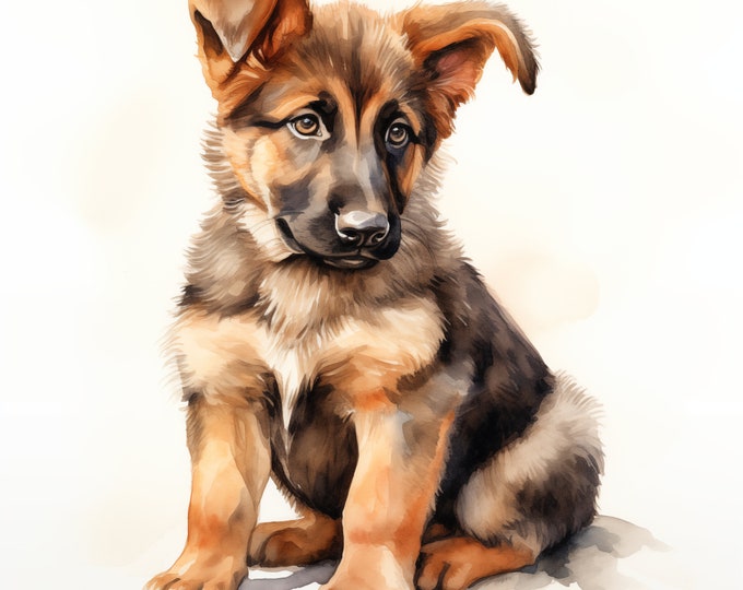 German Shepherd Dog Clipart, Puppy Dog Images, 10 Watercolor Clip Art, Printable JPGs, Instant Download, Commercial Use, Paper craft