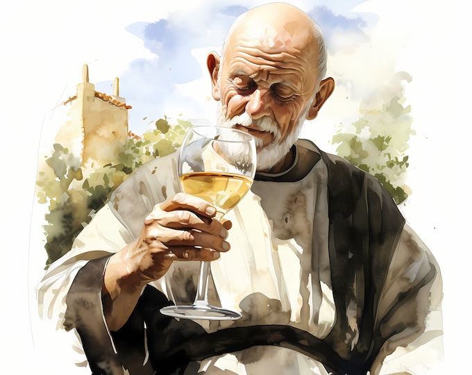 Monk Drink Wine Clipart, Monk Drinking a Wine Images, 10 Watercolor Clip Art, Printable JPGs, Instant Download, Commercial Use, Paper craft