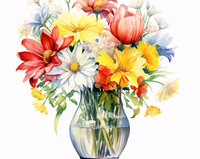 Flower Vase Clipart, Floral Arrangement Images, 10 Watercolor Clip Art, Printable JPGs, Instant Download, Commercial Use, Paper craft