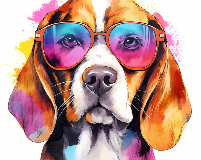 10 English Beagle, Cool Dog, Beagle JPG, Scent Hound, Watercolor Clipart, Printable Image, Instant Download, Wall Art, Commercial Use
