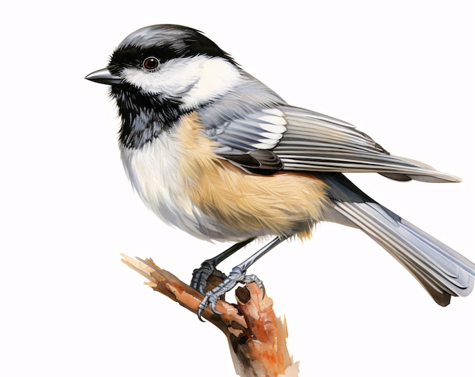 Chickadee Clipart, Small Bird Images, 10 Watercolor Clip Art, Printable JPGs, Instant Download, Commercial Use, Paper Craft