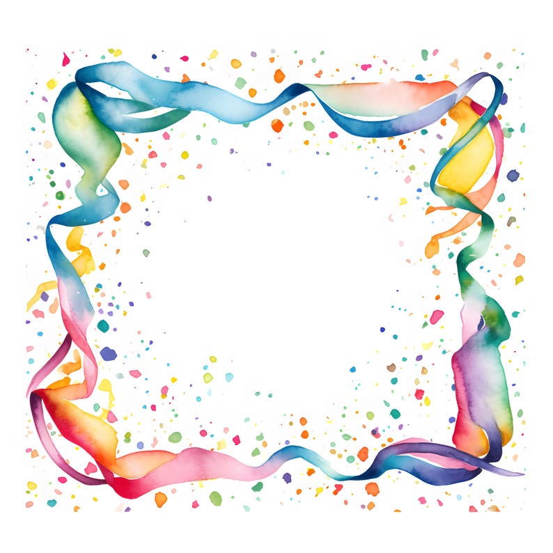 Confetti Frame Clipart, Colorful Confetti Border Images, 10 Watercolor