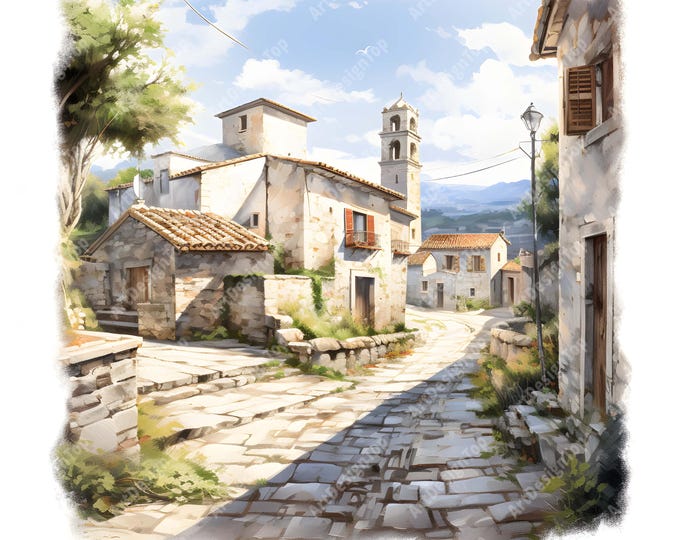 Italian Village Clipart, Italian Streets Images, 10 Watercolor Clip Art, Printable JPGs, Instant Download, Commercial Use, Paper craft