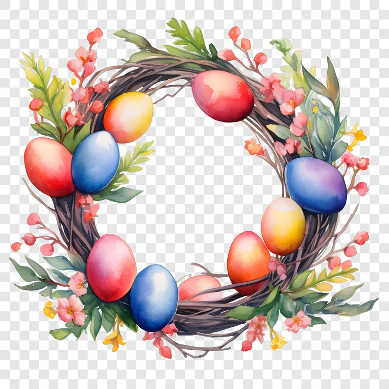 8 PNG Easter Eggs Wreath Clipart, Spring Floral Frame Images ...