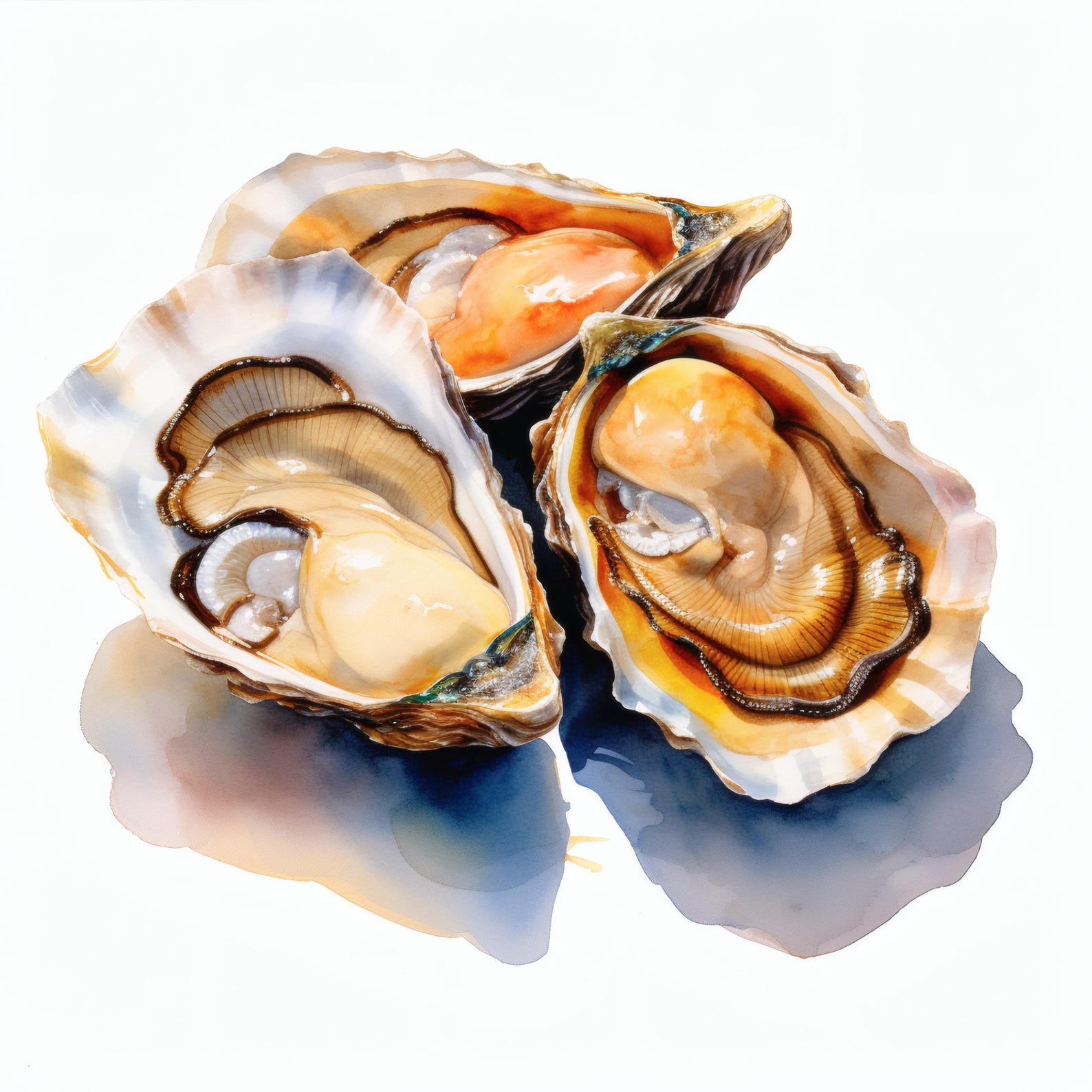 Oysters Clipart, Shellfish Seafood Images, 10 Watercolor Clip Art ...