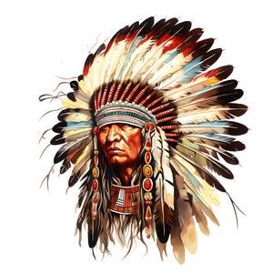 Clipart amérindien, Images de robe de tête indienne, 10 cliparts aquarelle, fichiers JPG imprimables, téléchargement immédiat, usage commercial, créations en papier