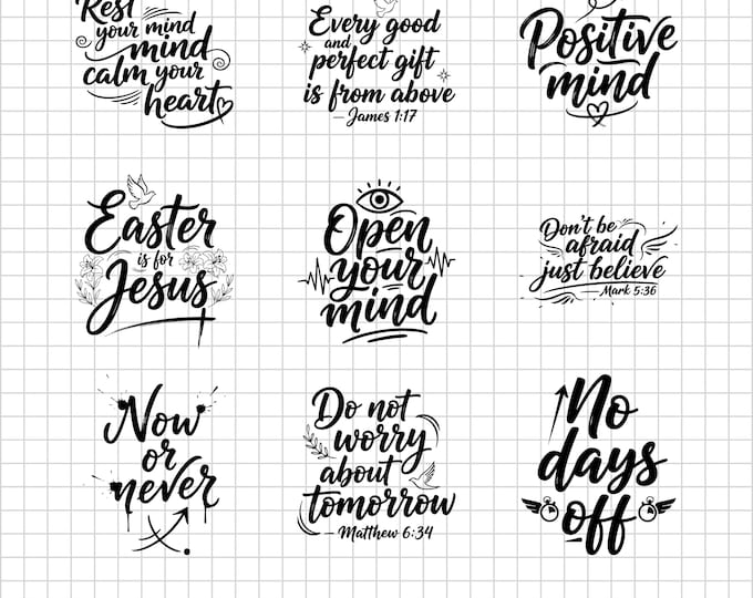 Mega Christian SVG Bundle Vol.12 | Positive Christian Quotes | Bible Verses Scripture Faith Religious Jesus Cut Files Cricut PNG