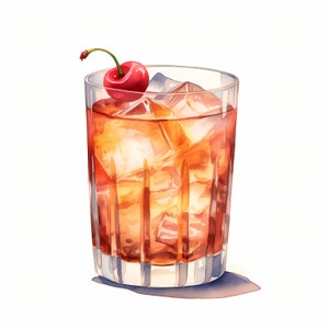 Manhattan Cocktail Clipart, Immagini di bevande alcoliche, 10 clipart ad acquerello, JPG stampabili, Download istantaneo, Uso commerciale, Mestiere con la carta