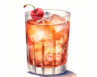 Manhattan Cocktail Watercolor Clipart: Alcohol Drink Images (JPGs)