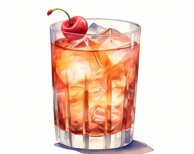 Manhattan Cocktail Clipart, Alcohol Drinks Images, 10 Watercolor Clip Art, Printable JPGs, Instant Download, Commercial Use, Paper craft