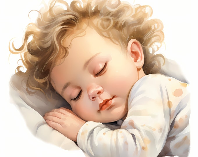 Baby Sleeping Clipart, Newborn Images, 10 Watercolor Clip Art, Printable JPGs, Instant Download, Commercial Use, Paper craft
