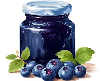 Blueberry Jam Clipart, Blueberries Images, 10 Watercolor Clip Art, Printable JPGs, Instant Download, Commercial Use, Paper craft
