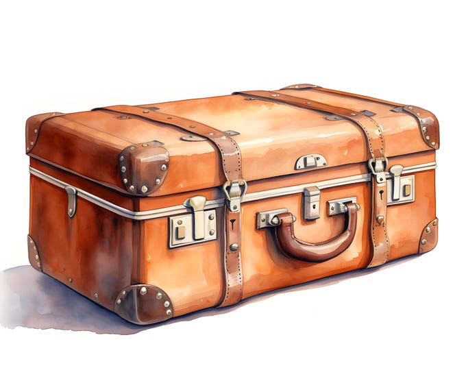 Suitcase Clipart, Vintage Travel Bag Images, 10 Watercolor Clip Art, Printable JPGs, Instant Download, Commercial Use, Paper craft