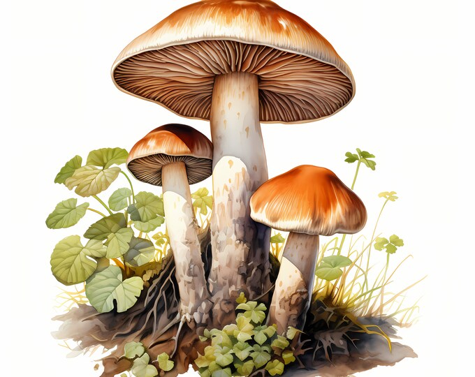 Mushrooms Clipart, Forest Mushrooms Images, 10 Watercolor Clip Art, Printable JPGs, Instant Download, Commercial Use, Paper craft