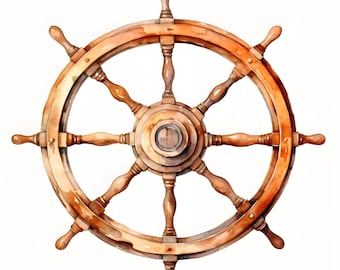Ship Wheel Clipart, Ship Steering Wheel Images, 10 Watercolor Clip Art, Printable JPGs, Instant Download, Commercial Use, Paper craft