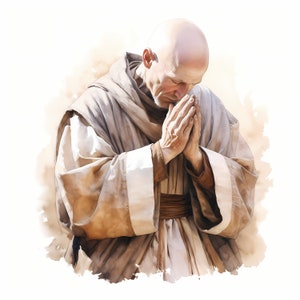 Mönch betende Clipart, betende Priester Bilder, 10 Aquarell Clip Art, druckbare JPGs, sofortiger Download, kommerzielle Nutzung, Papiermodell