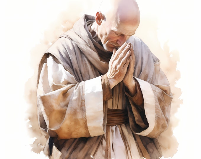 Monk Praying Clipart, Priest Praying Images, 10 Watercolor Clip Art, Printable JPGs, Instant Download, Commercial Use, Paper craft