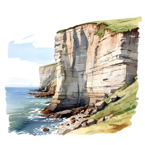 British Coastal Cliff Clipart: Watercolor Landscape Images (JPGs)