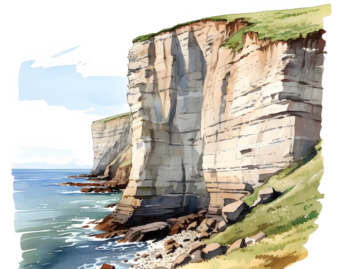 British Cliff Clipart, Coastal Cliff Images, 10 Watercolor Clip Art, Printable JPGs, Instant Download, Commercial Use, Paper craft