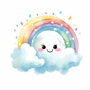 Clipart de arco-íris, imagens de arco-íris sorridentes, 10 clipart em aquarela, JPGs para impressão, download instantâneo, uso comercial, artesanato em papel