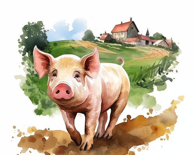 Pig Clipart, Farm Piglet Images, 12 Watercolor Clip Art, Printable JPGs, Instant Download, Commercial Use, Paper craft