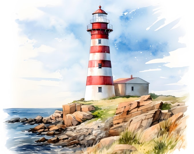 Lighthouse Clipart, Light House Images, 10 Watercolor Clip Art, Printable JPGs, Instant Download, Commercial Use, Paper craft