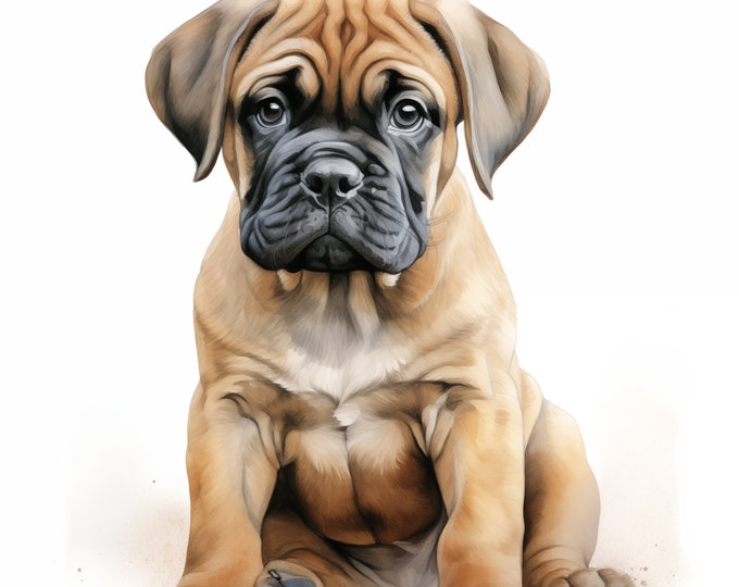 Bullmastiff Dog Clipart, Puppy Dog Images, 10 Watercolor Clip Art, Printable JPGs, Instant Download, Commercial Use, Paper craft