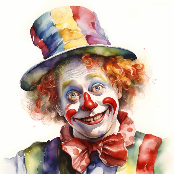 Clown mignon, clown adorable - ensemble de cliparts aquarelle avec 10 images JPG - téléchargement immédiat, usage commercial, impressions numériques
