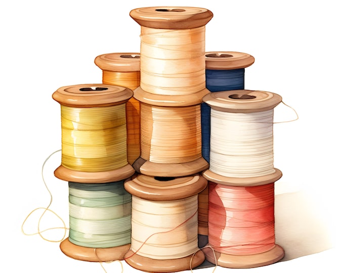 Spools of Thread Clipart, Vintage Thread Images, 10 Watercolor Clip Art, Printable JPGs, Instant Download, Commercial Use, Paper craft