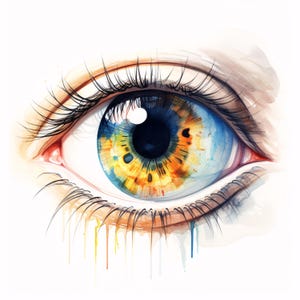 Watercolor Human Eye Anatomy Clipart: Printable JPG Images (Commercial Use, Instant Download)