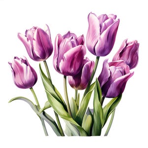 Purple Tulips Clipart, Bouquet of Tulips Images, 10 Watercolor Clip Art, Printable JPGs, Instant Download, Commercial Use, Paper craft