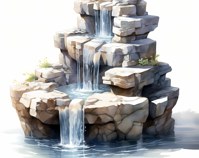 Garden Fountain Clipart, Stone Water Fountain Images, 10 Watercolor Clip Art, Printable JPGs, Instant Download, Commercial Use, Paper craft