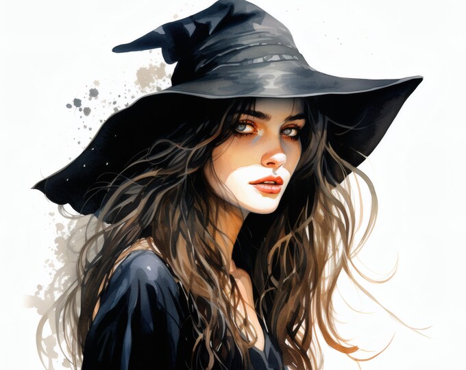 Quirky Witch Clipart, Halloween Woman Images, 10 Watercolor Clip Art, Printable JPGs, Instant Download, Commercial Use, Paper craft