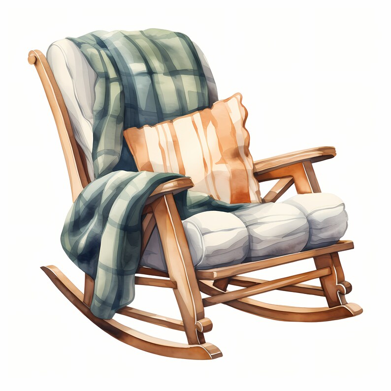 Watercolor Rocking Chair Clipart: Cozy Home Decor (jpgs) - Etsy