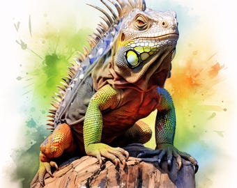 Clipart di iguana, immagini di rettili tropicali, 10 clipart ad acquerello, JPG stampabili, download istantaneo, uso commerciale, creazione di carta
